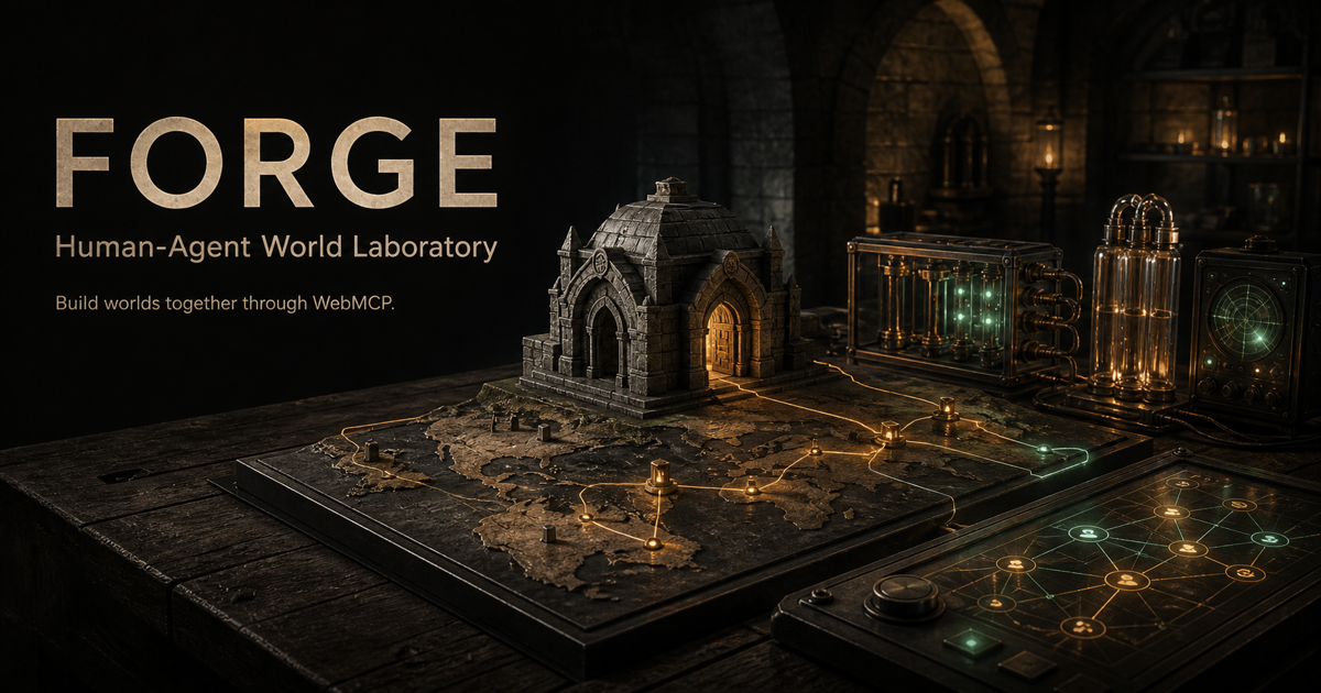 FORGE laboratory with a miniature crypt, illuminated world map, and agent instrumentation